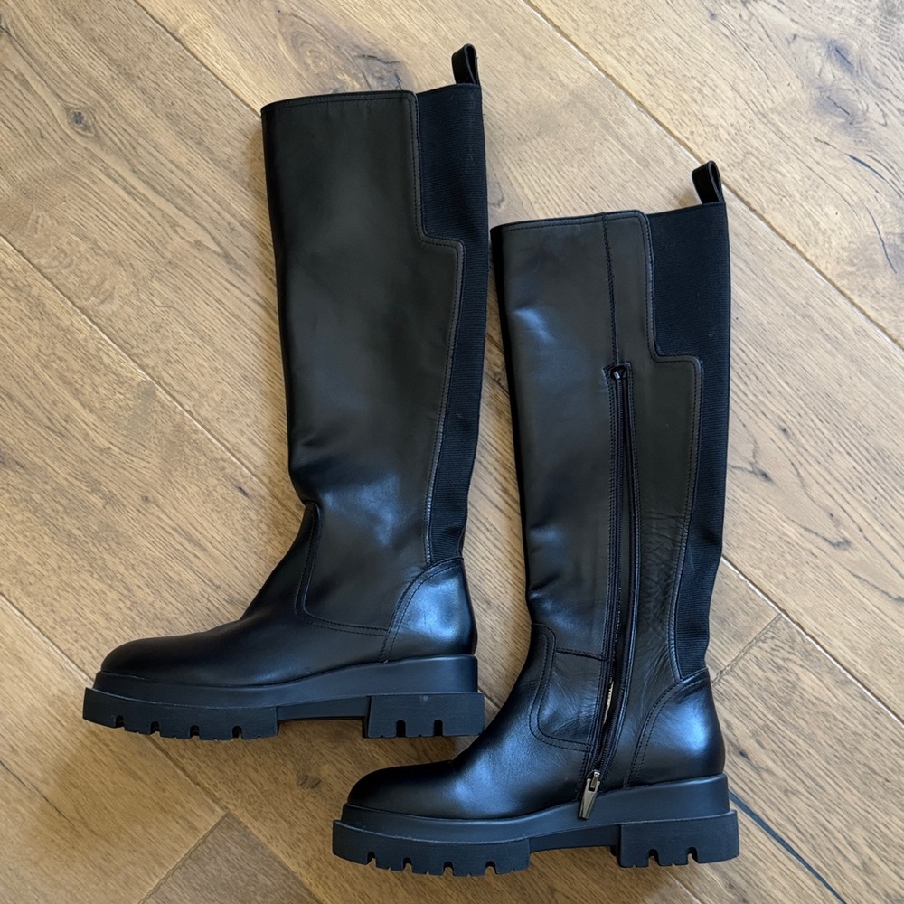 Black Leather Knee-High Boots